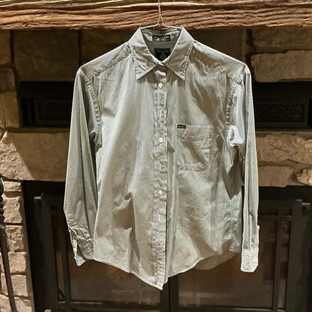 Faconnable Green Striped Casual Button-Down Shirt